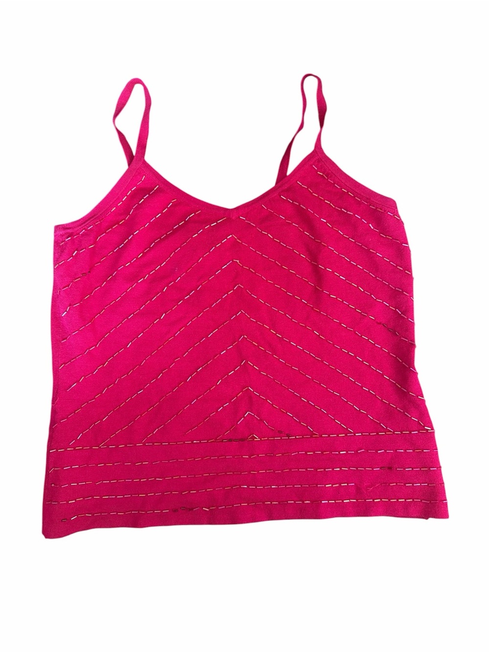 Beaded Red Silk Whimsical Women's Spaghetti Strap Tank Top Medium